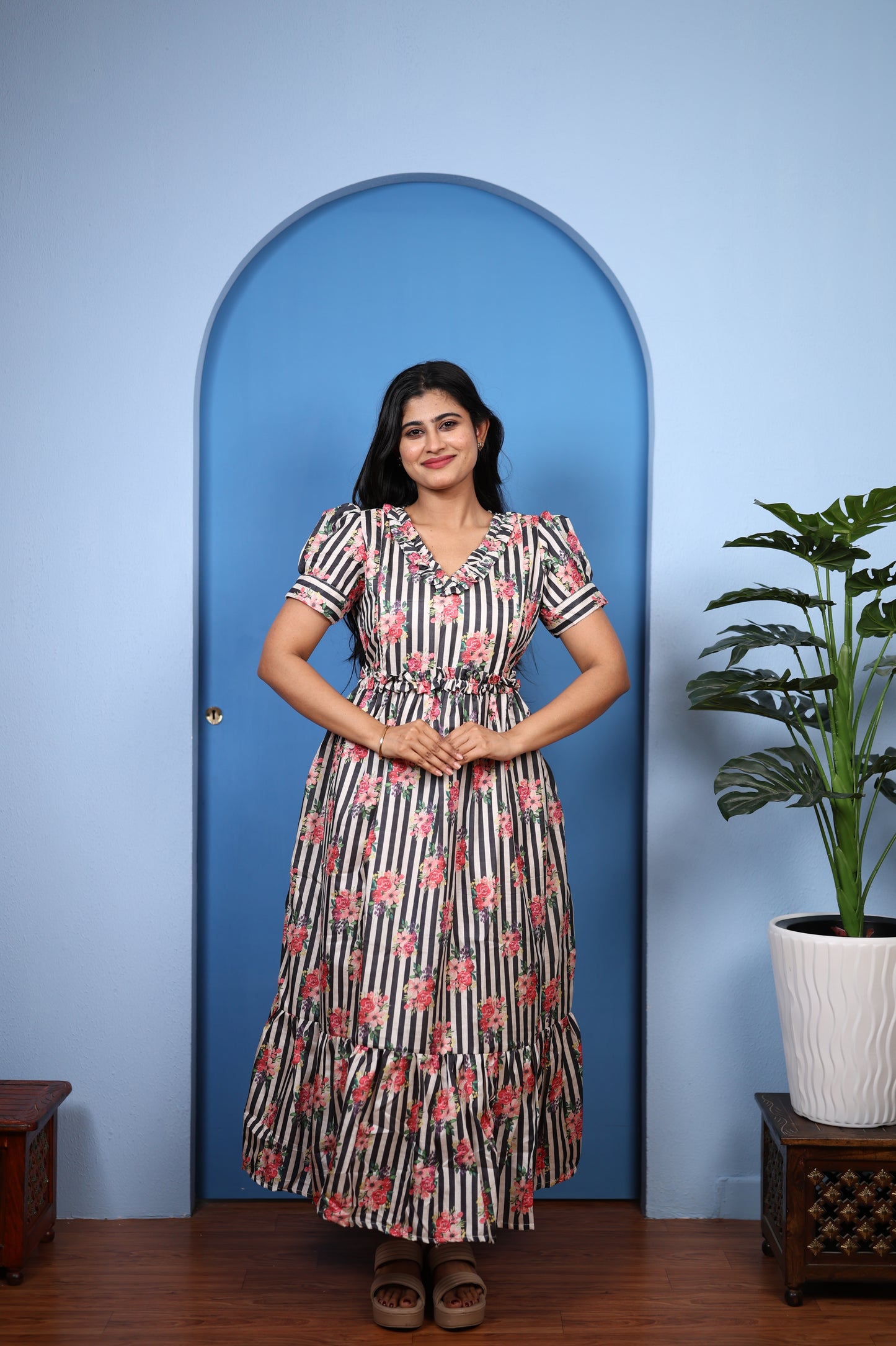Premium Mul Chanderi Frill Maxi| With Lining | Size M-3XL | Feeding only