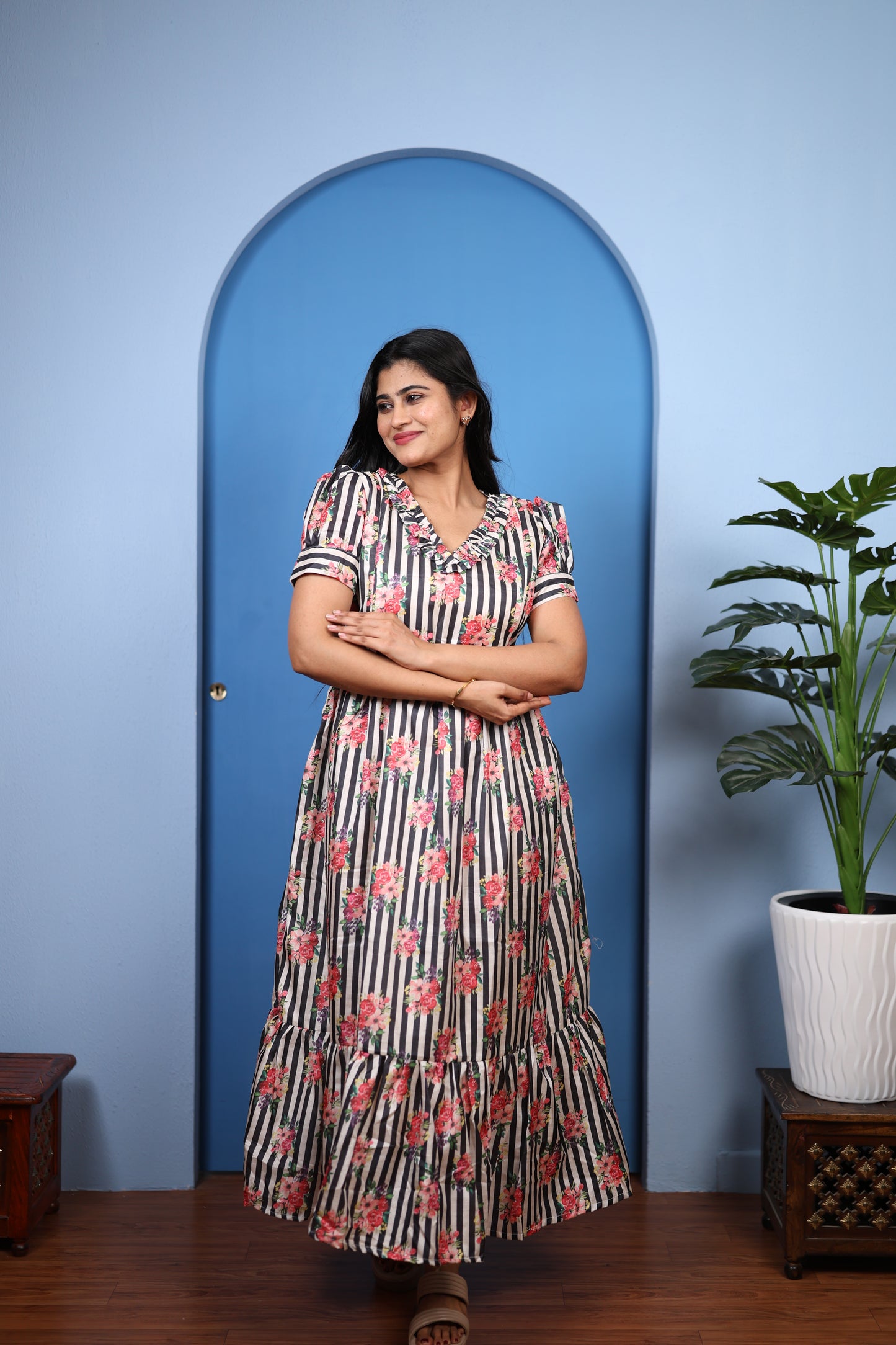 Premium Mul Chanderi Frill Maxi| With Lining | Size M-3XL | Feeding only