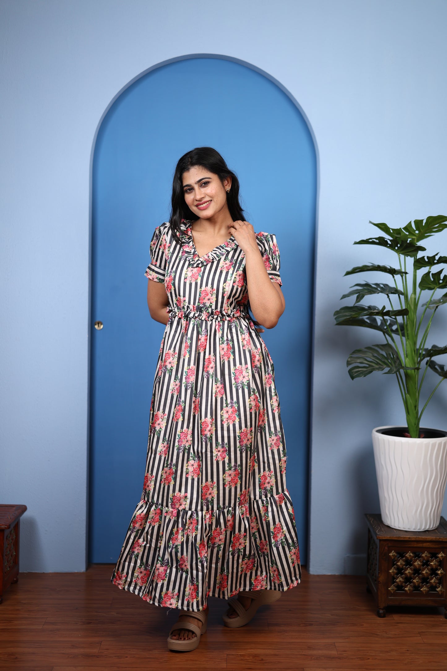 Premium Mul Chanderi Frill Maxi| With Lining | Size M-3XL | Feeding only