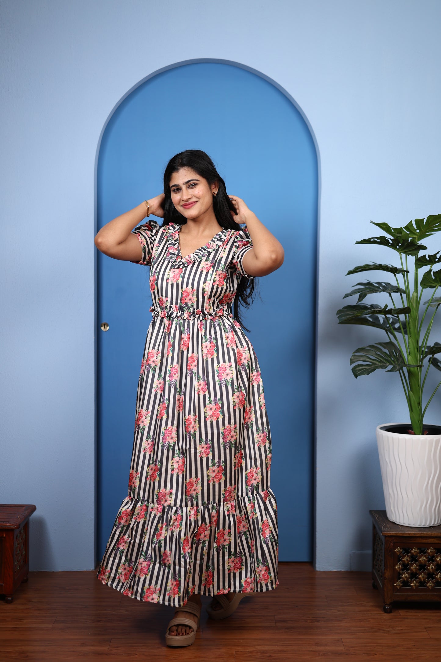 Premium Mul Chanderi Frill Maxi| With Lining | Size M-3XL | Feeding only