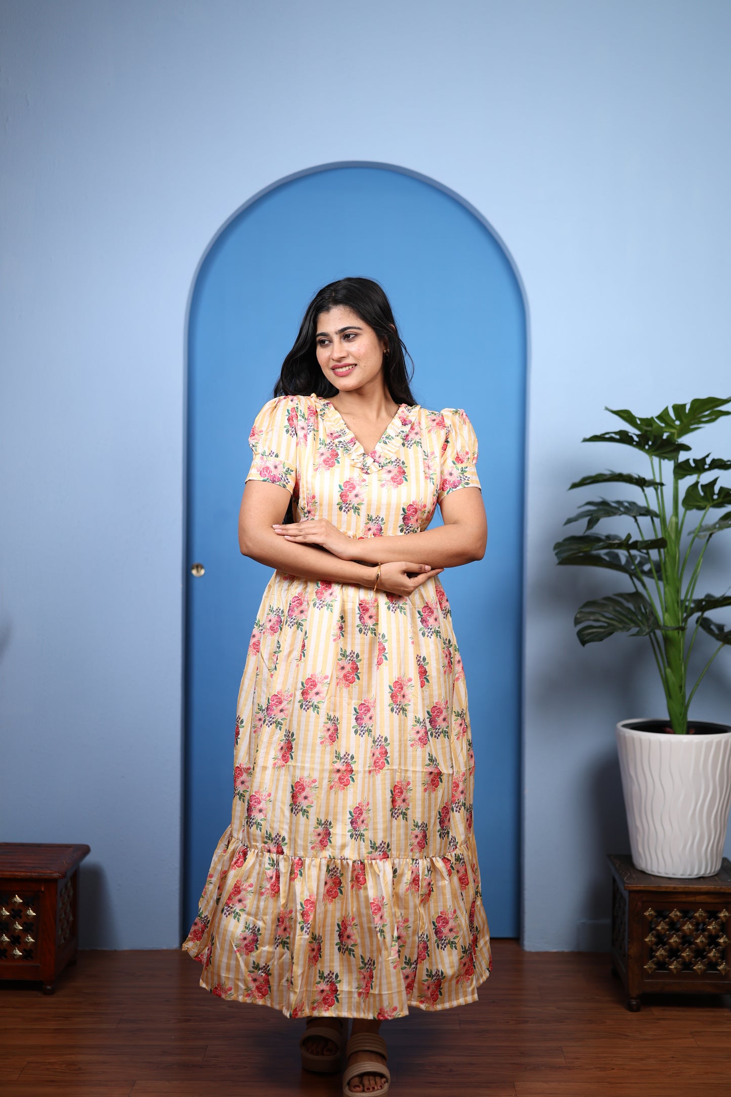 Premium Mul Chanderi Frill Maxi| With Lining | Size M-3XL | Feeding only