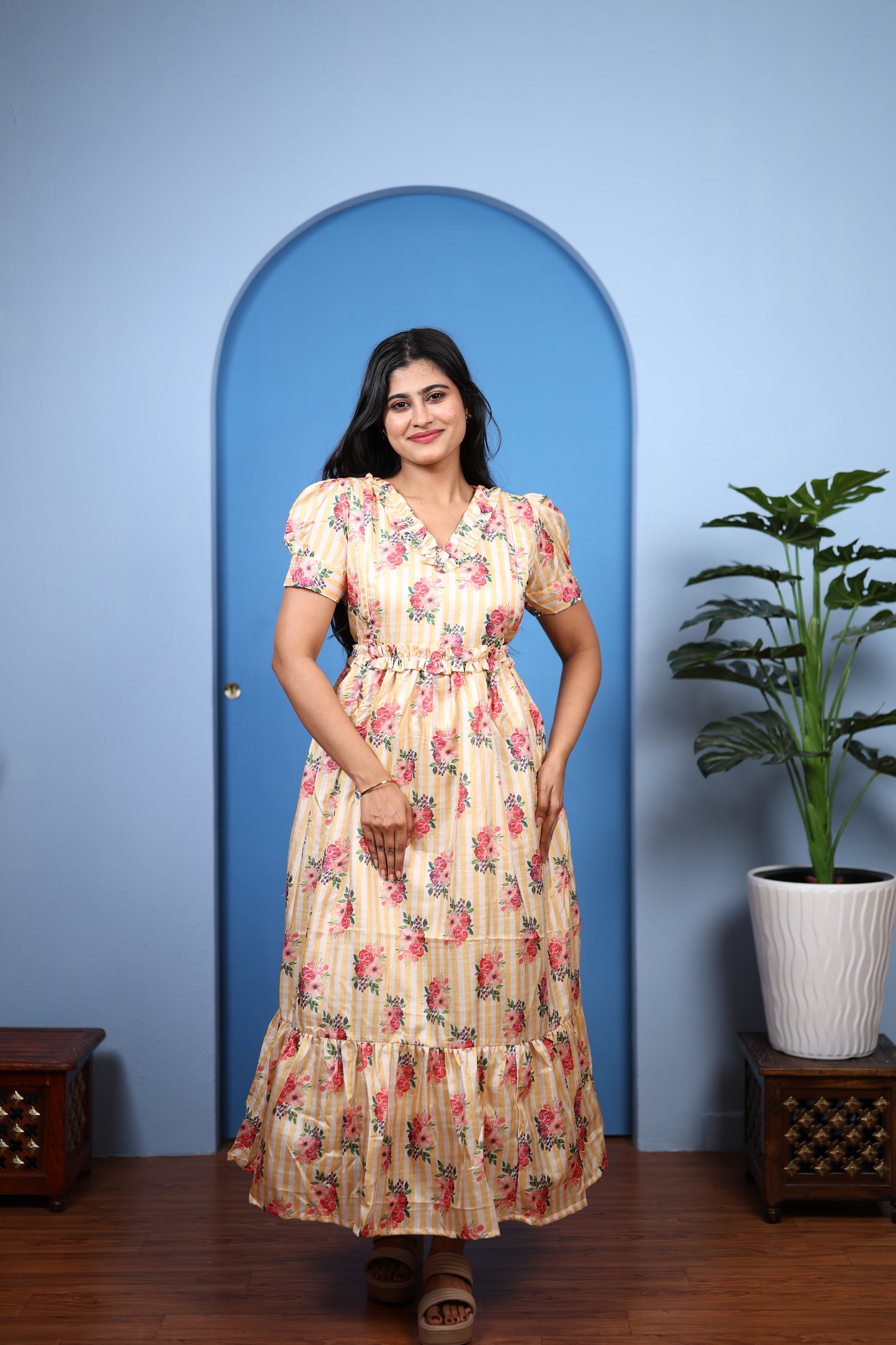 Premium Mul Chanderi Frill Maxi| With Lining | Size M-3XL | Feeding only