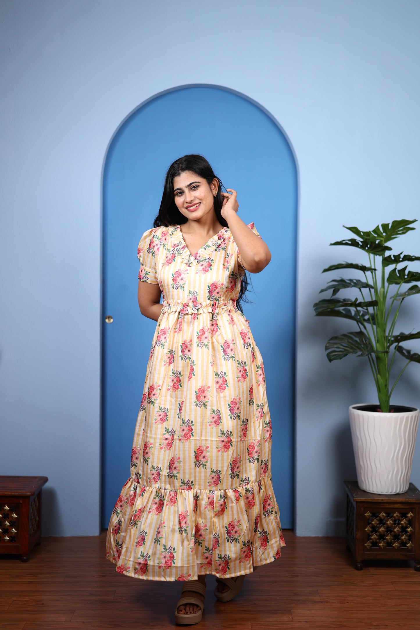 Premium Mul Chanderi Frill Maxi| With Lining | Size M-3XL | Feeding only