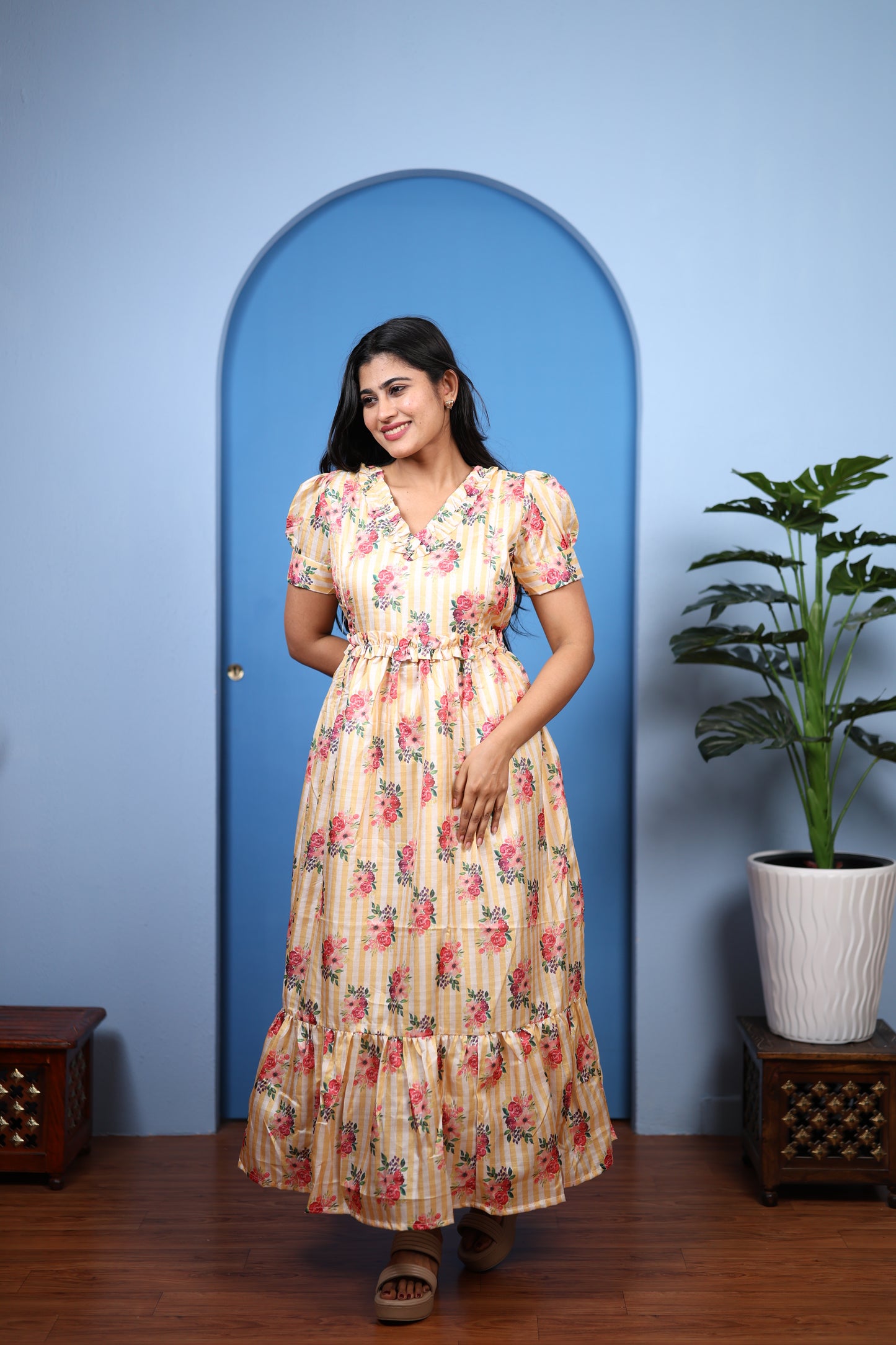 Premium Mul Chanderi Frill Maxi| With Lining | Size M-3XL | Feeding only