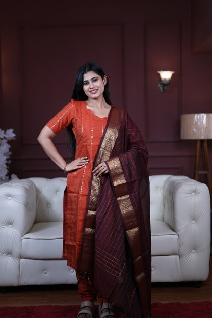 Premium Raw Silk Salwar Set-(Top,Bottom,Duppatta)-Non Feeding Only