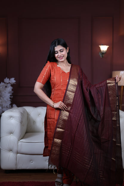 Premium Raw Silk Salwar Set-(Top,Bottom,Duppatta)-Non Feeding Only