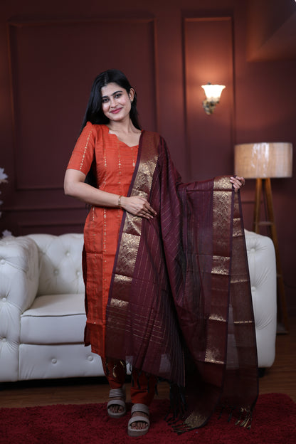 Premium Raw Silk Salwar Set-(Top,Bottom,Duppatta)-Non Feeding Only