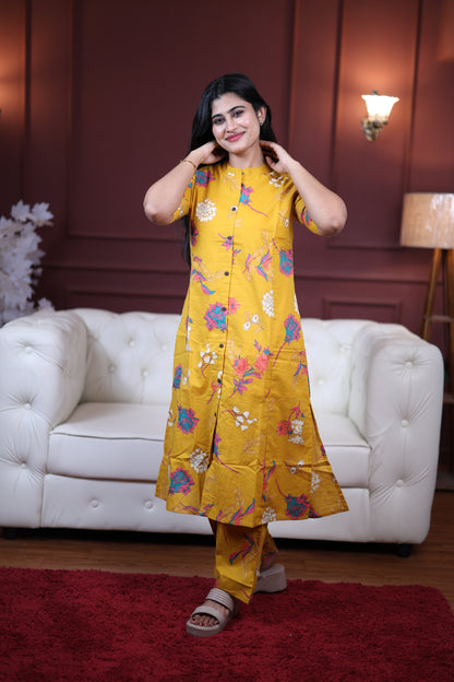 Premium Cotton Printed Coord Set (With Lining)-College/Office wear