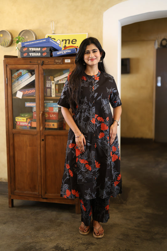 Premium Cotton Printed Co-ord Set for Women | Feeding & Non-Feeding | High Neck Cotton Set with Pockets