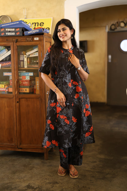 Premium Cotton Printed Co-ord Set for Women | Feeding & Non-Feeding | High Neck Cotton Set with Pockets