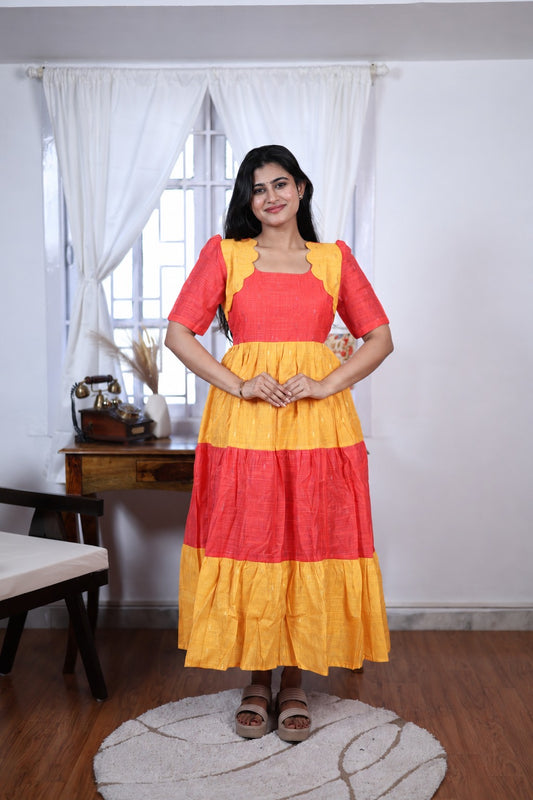 Premium Summer Silk Cotton 3-Tier Maxi Dress | Size M-3XL