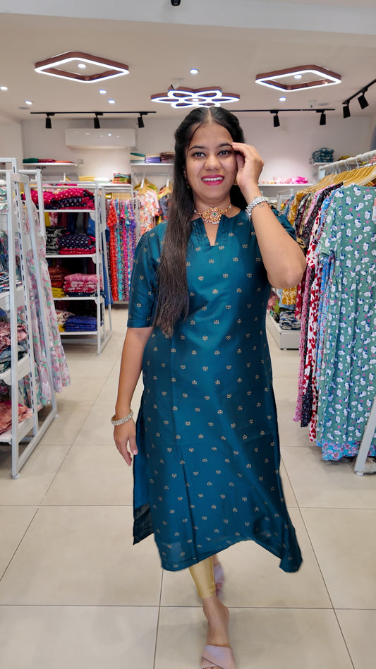 Premium Raw Silk Printed Kurti (With Lining) Non-Feeding | Green