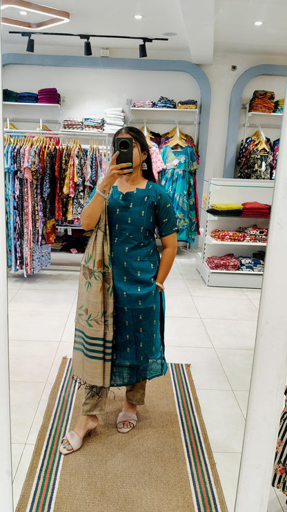 Premium Raw Silk Salwar Set-(Top,Bottom,Duppatta)- Feeding (With lining)
