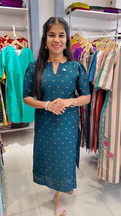 Premium Raw Silk Printed Kurti (With Lining) Non-Feeding | Green