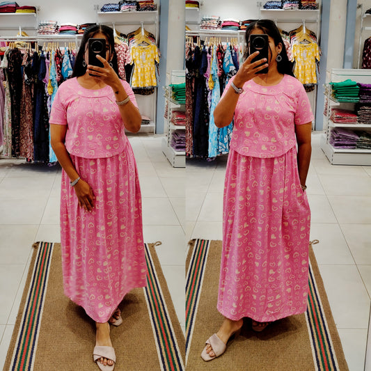 BUY 3 1500/- FLF069 Frill Zipless maternity/feeding Loungewear Maxi Pull up Model