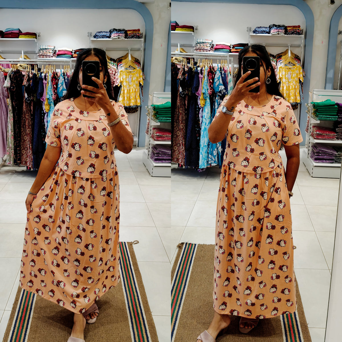 BUY 3 1500/- FLF077 Frill Zipless maternity/feeding Loungewear Maxi Pull up Model