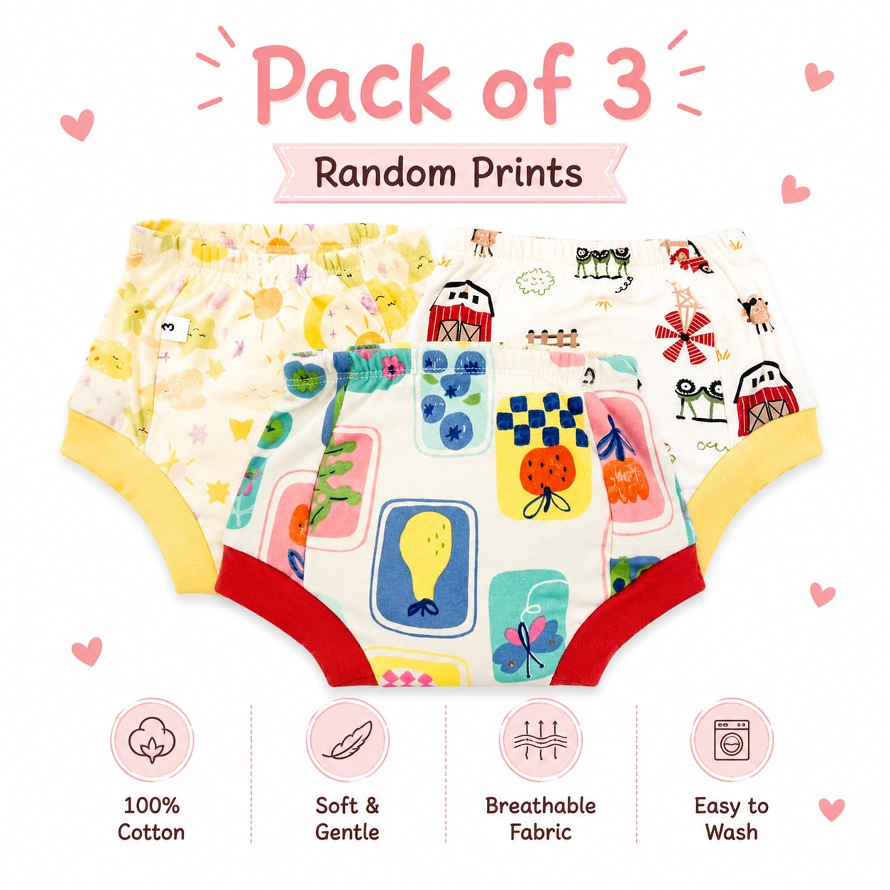 Reusable Padded Undies for Babies
(Pack of 3) Print will Vary