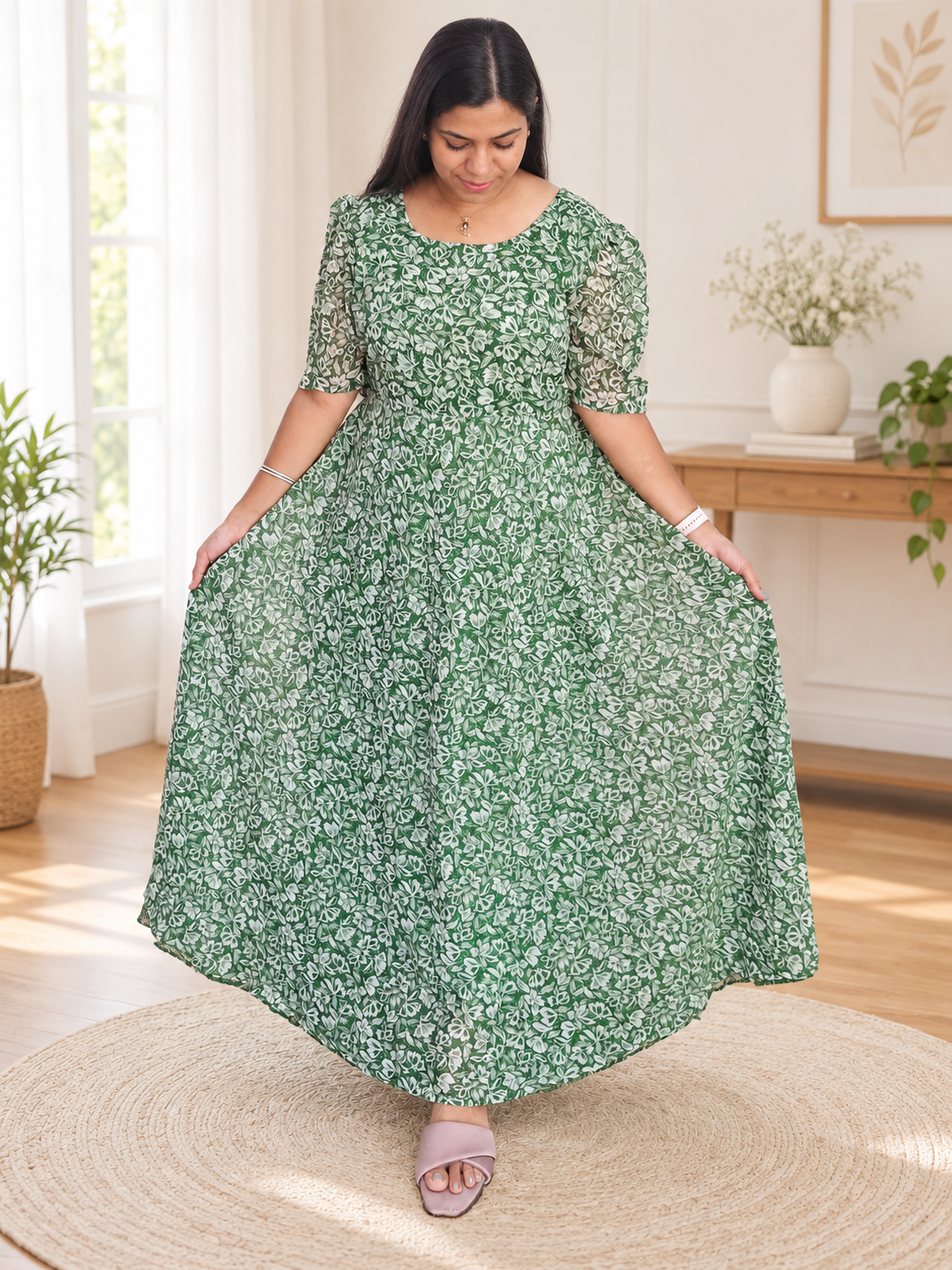 Georgette Maxi short Sleeves inside(with Lining) ( Non Feeding only)