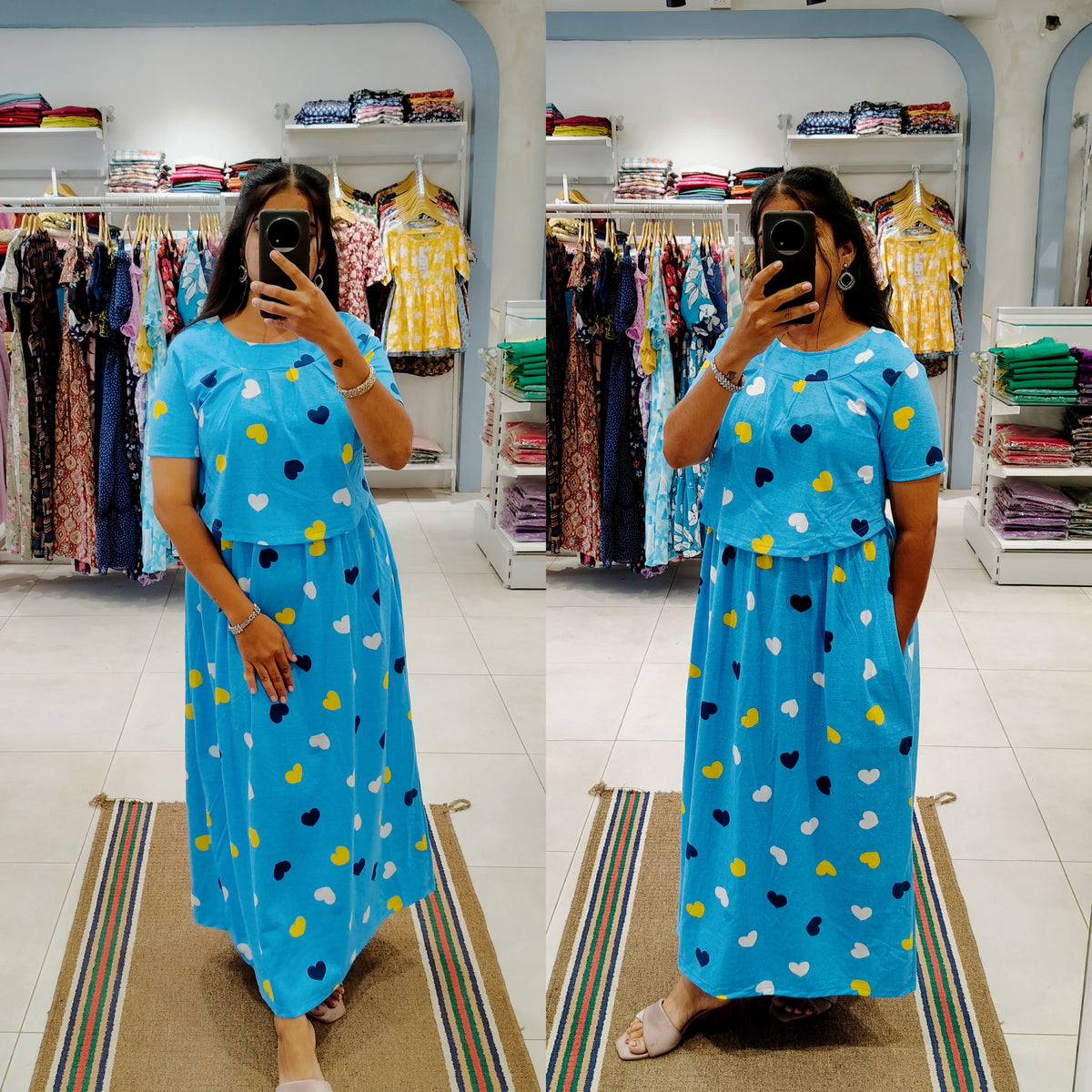 BUY 3 1500/- FLF073 Frill Zipless maternity/feeding Loungewear Maxi Pull up Model