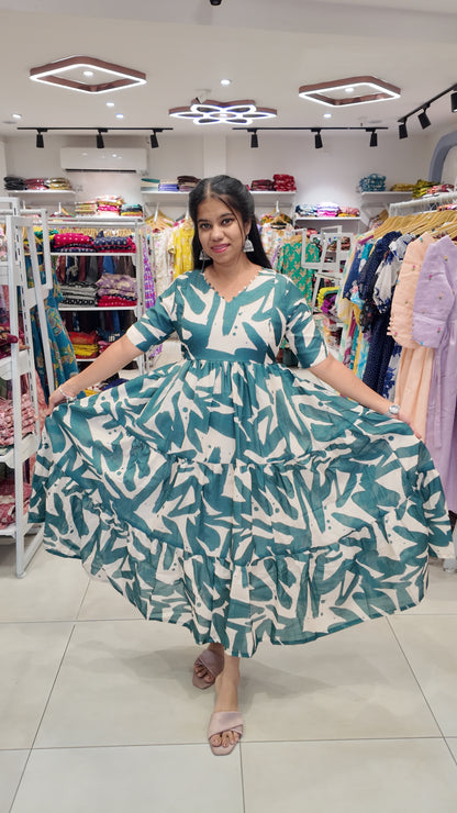 Premium Linen-Cotton Printed Maxi- Feeding | With Lining