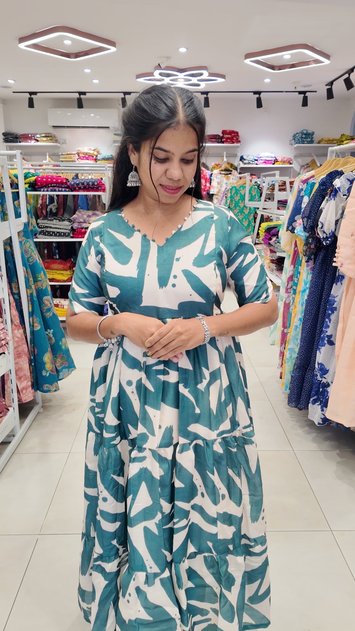 Premium Linen-Cotton Printed Maxi- Feeding | With Lining