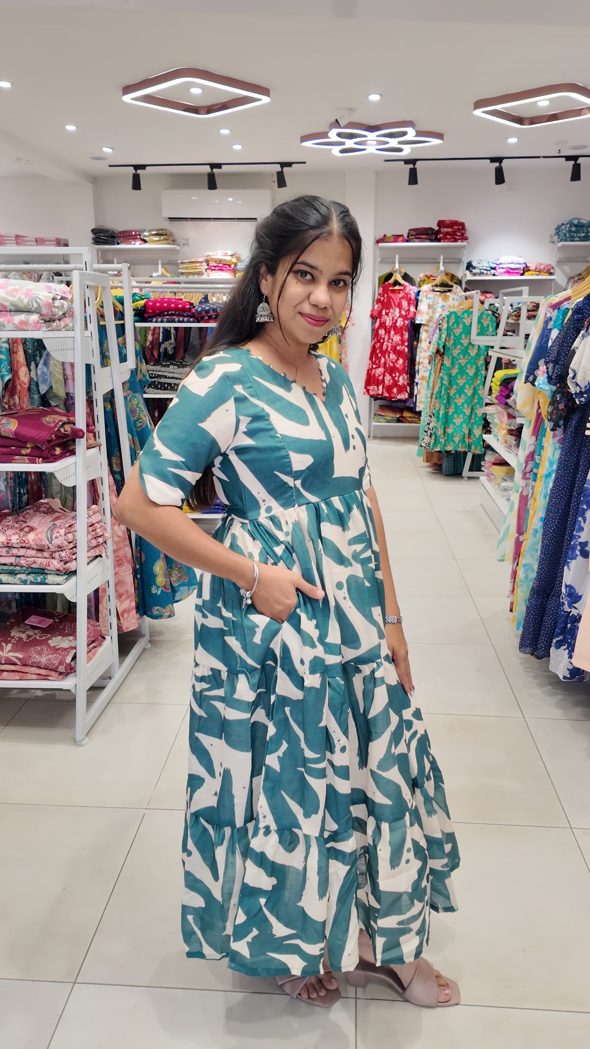 Premium Linen-Cotton Printed Maxi- Feeding | With Lining