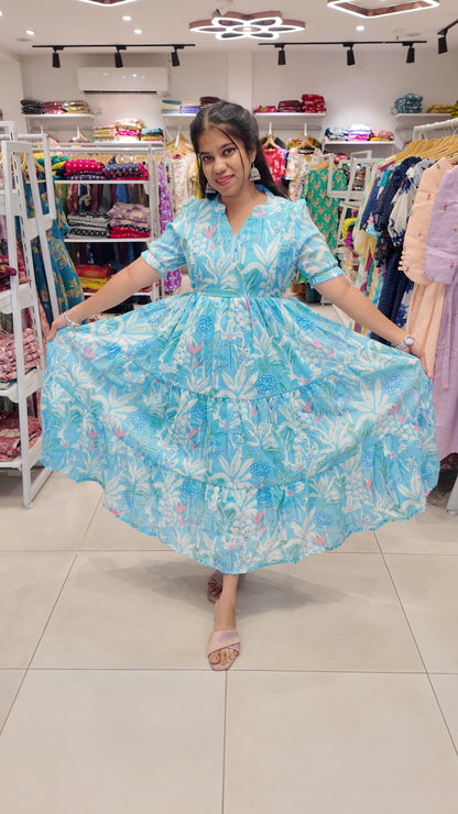 Premium Linen-Cotton Printed Maxi- Feeding | With Lining