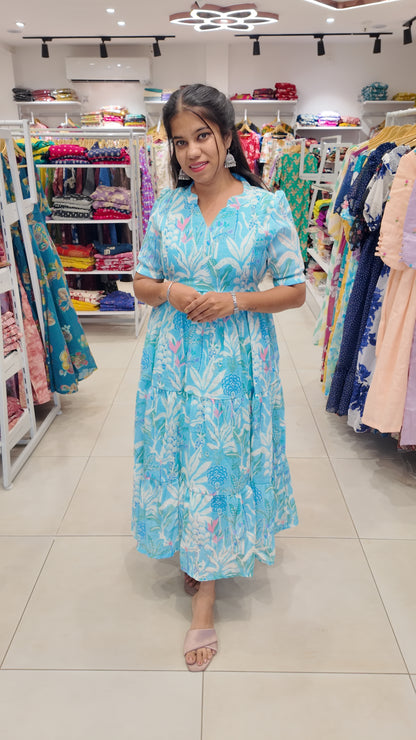 Premium Linen-Cotton Printed Maxi- Feeding | With Lining