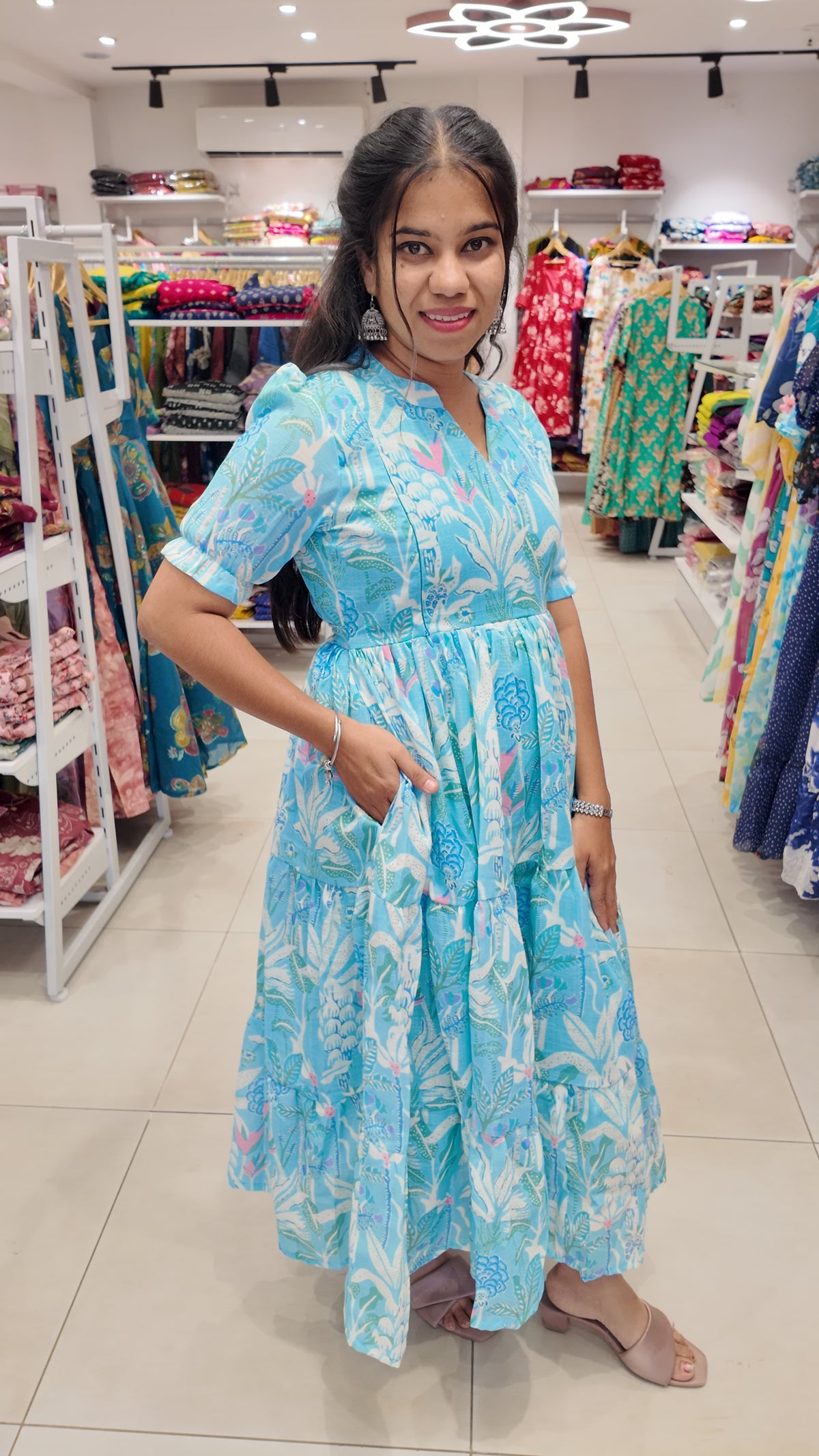 Premium Linen-Cotton Printed Maxi- Feeding | With Lining