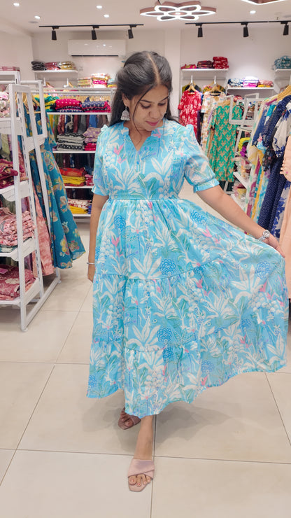 Premium Linen-Cotton Printed Maxi- Feeding | With Lining