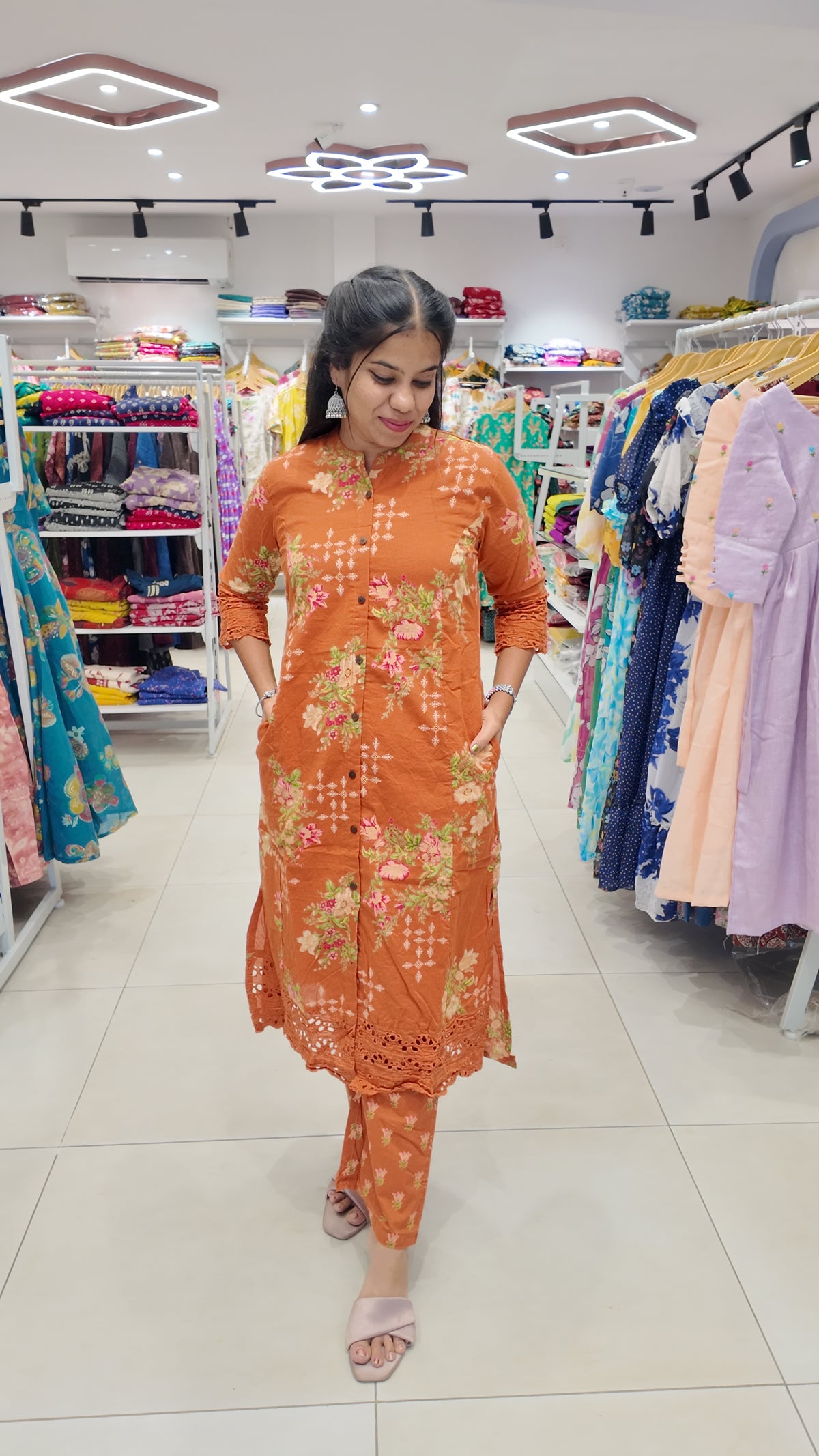 Premium Cotton Printed Lace Coord Set (With Lining)-College/Office wear