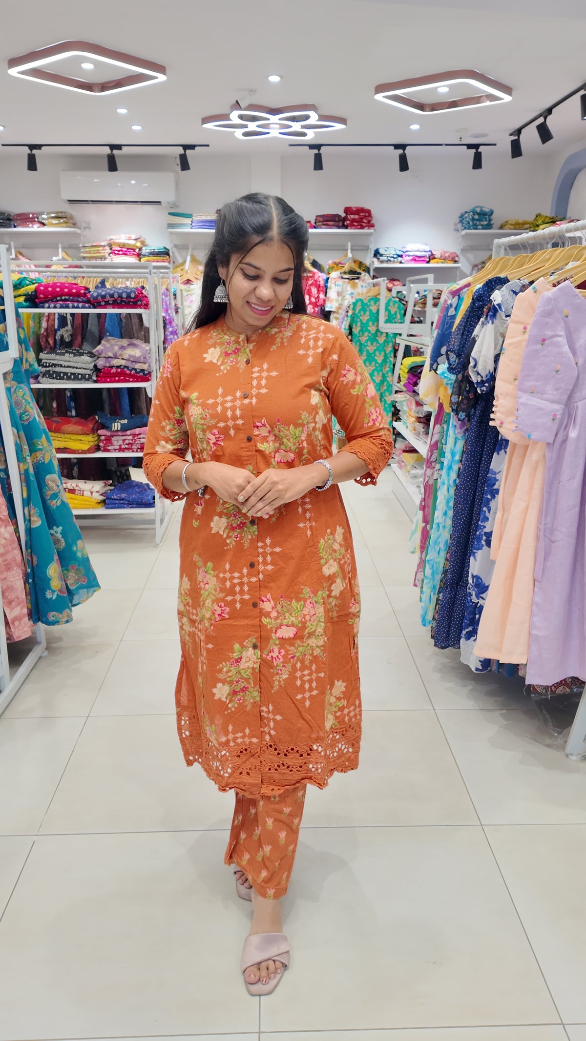 Premium Cotton Printed Lace Coord Set (With Lining)-College/Office wear