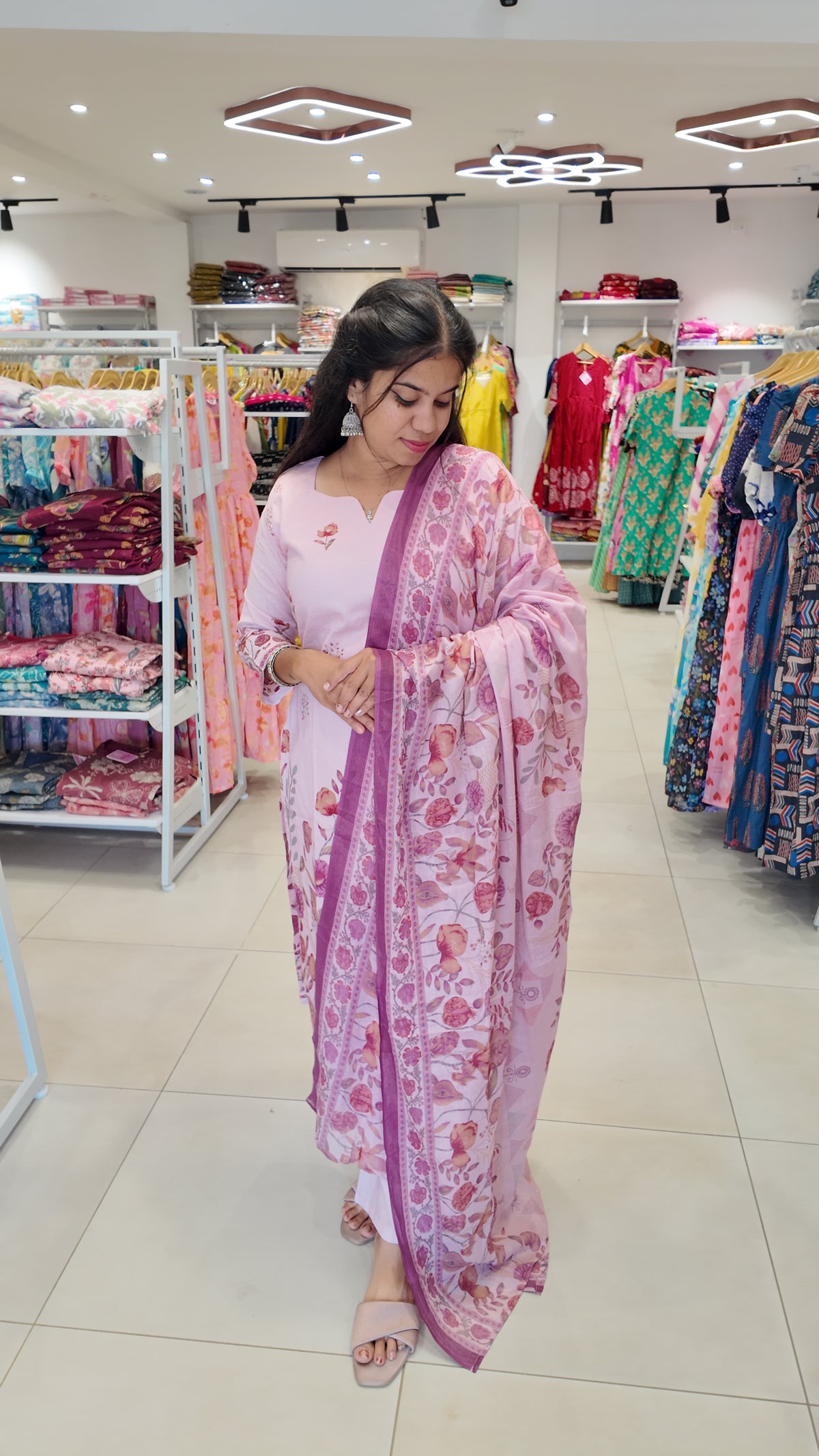 Soft Cotton Salwar Set-(Top,Bottom,Duppatta)-Non Feeding Only | With Lining