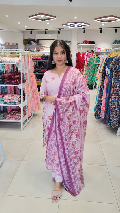 Soft Cotton Salwar Set-(Top,Bottom,Duppatta)-Non Feeding Only | With Lining