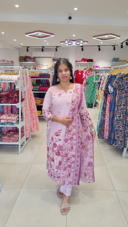 Soft Cotton Salwar Set-(Top,Bottom,Duppatta)-Non Feeding Only | With Lining