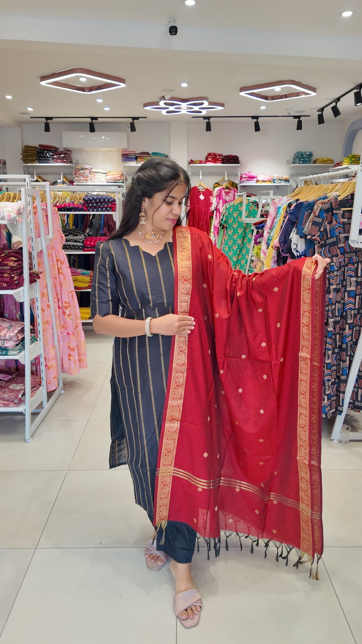 Premium Raw Silk Salwar Set-(Top,Bottom,Duppatta) Feeding