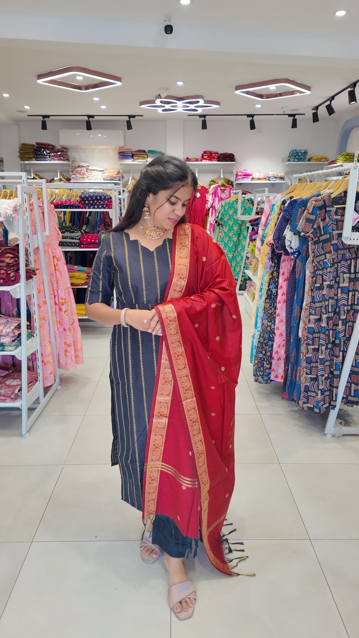 Premium Raw Silk Salwar Set-(Top,Bottom,Duppatta) Feeding