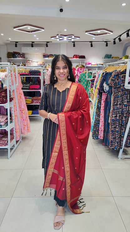 Premium Raw Silk Salwar Set-(Top,Bottom,Duppatta) Feeding