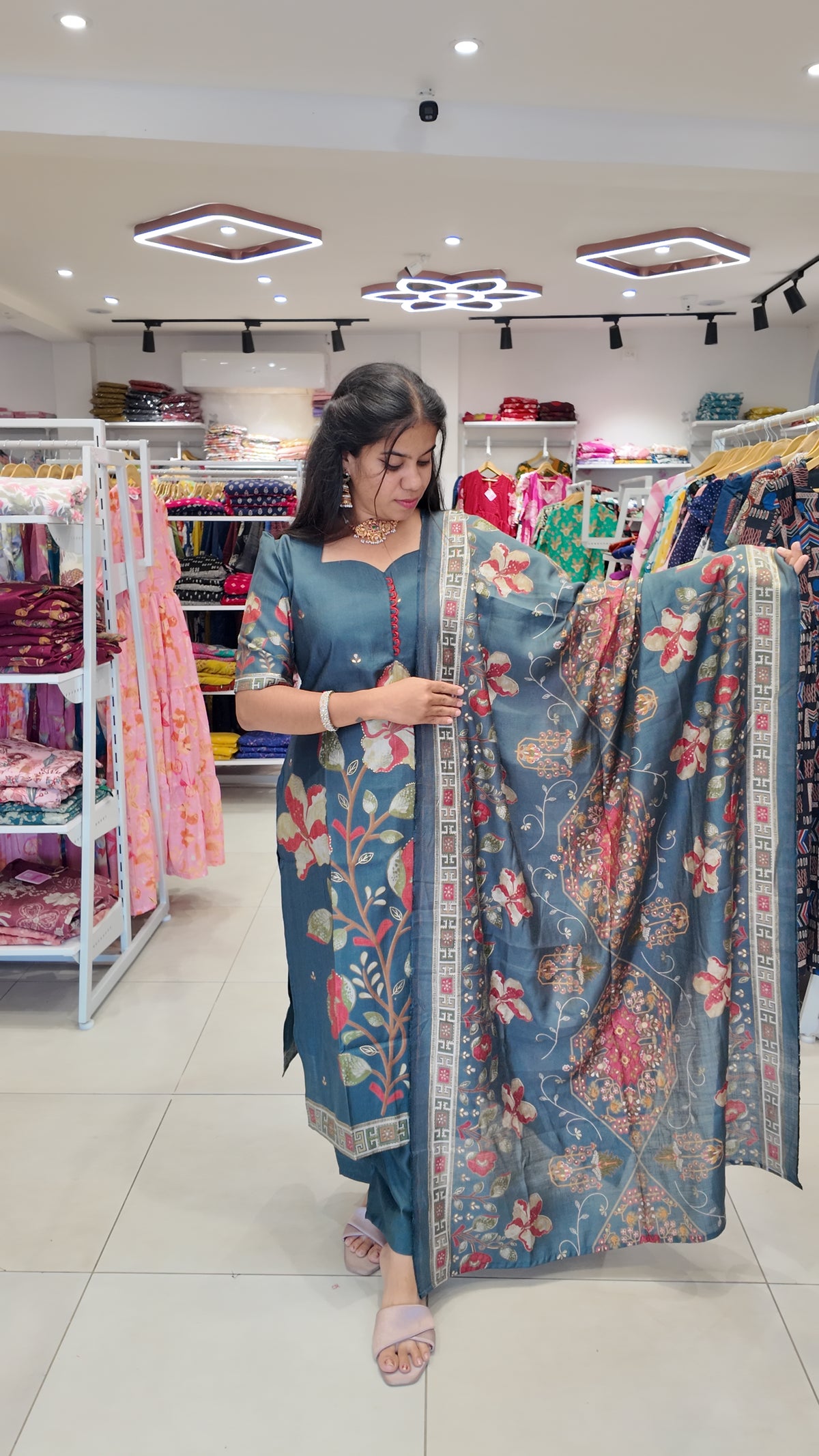 Premium Cotton Foil Printed Salwar Set-(Top,Bottom,Duppatta)-Non Feeding Only