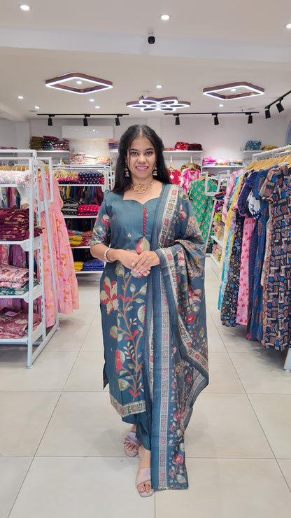 Premium Cotton Foil Printed Salwar Set-(Top,Bottom,Duppatta)-Non Feeding Only