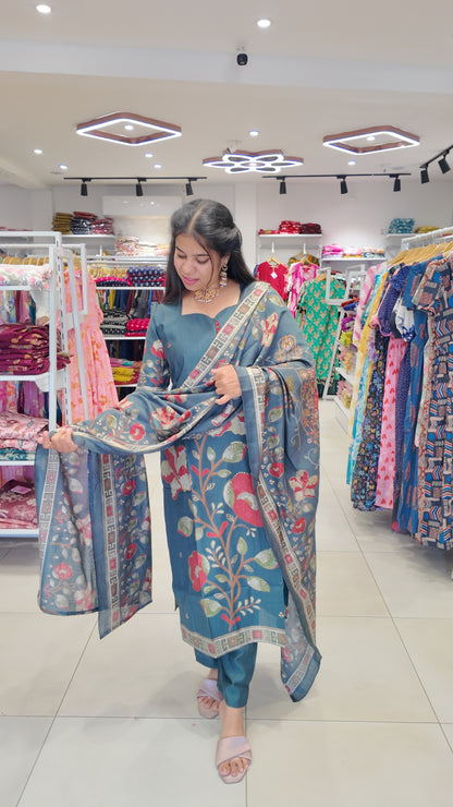 Premium Cotton Foil Printed Salwar Set-(Top,Bottom,Duppatta)-Non Feeding Only