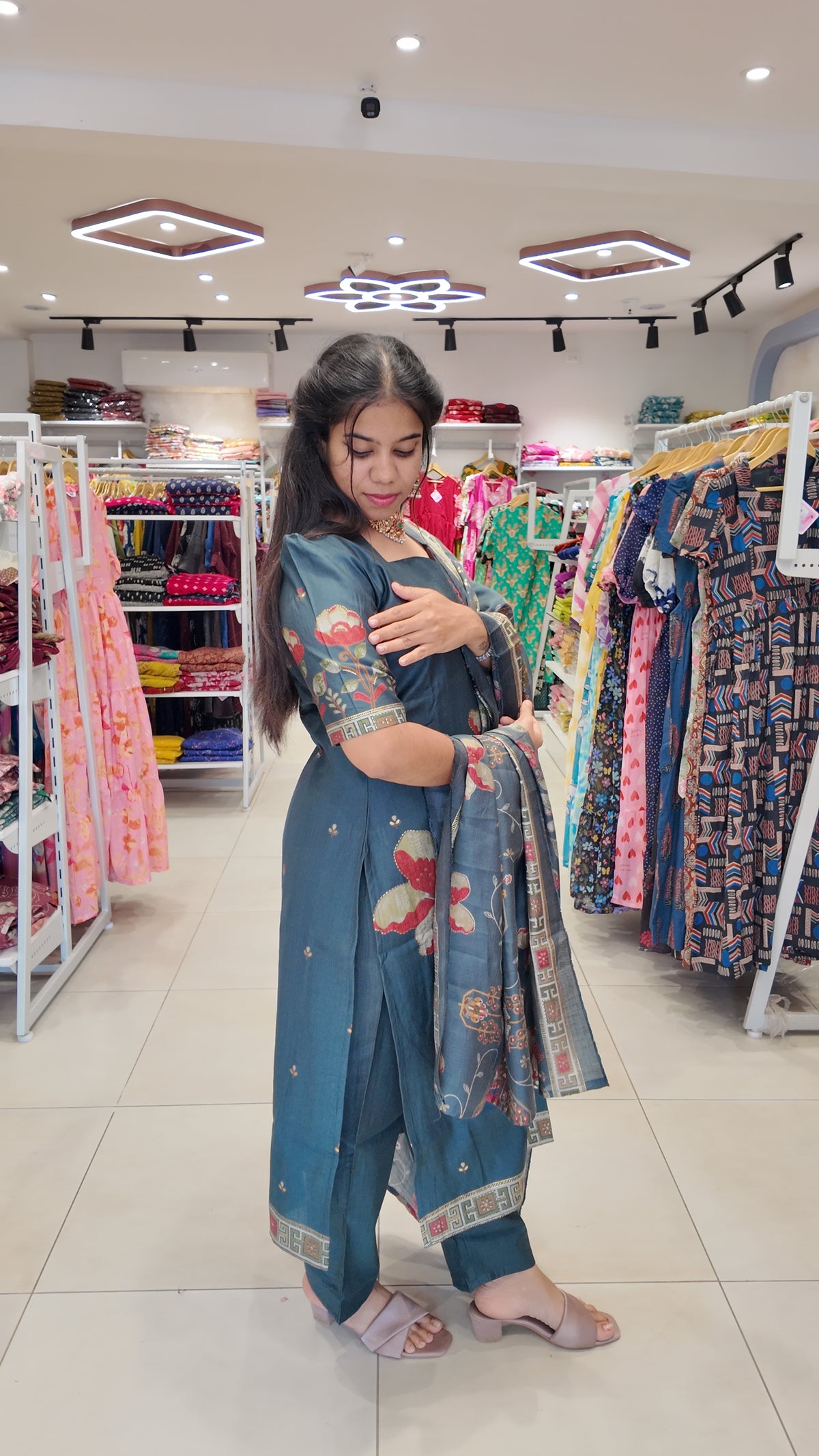 Premium Cotton Foil Printed Salwar Set-(Top,Bottom,Duppatta)-Non Feeding Only