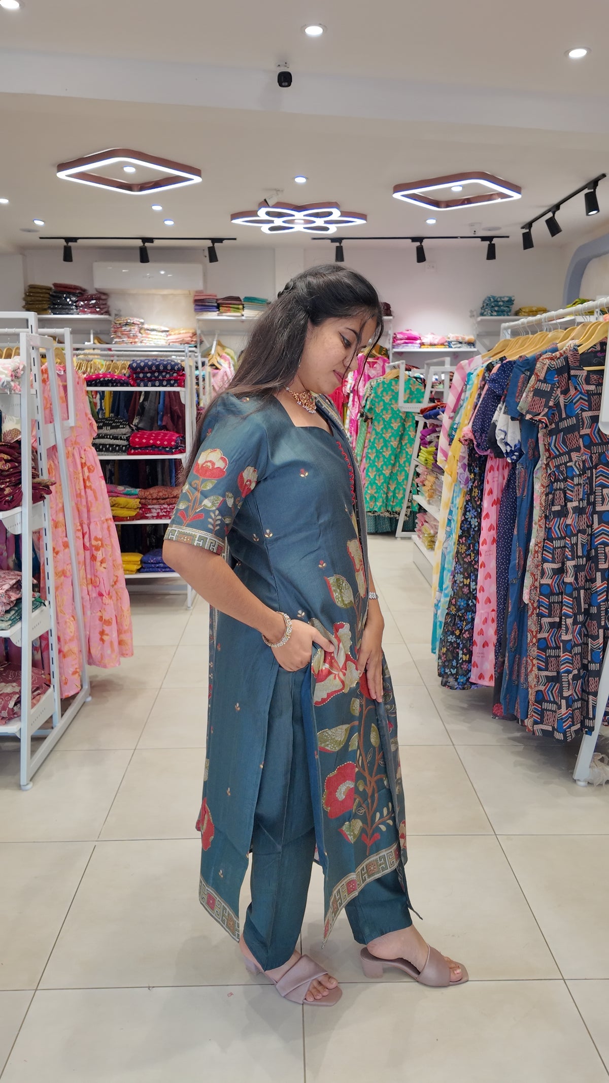 Premium Cotton Foil Printed Salwar Set-(Top,Bottom,Duppatta)-Non Feeding Only