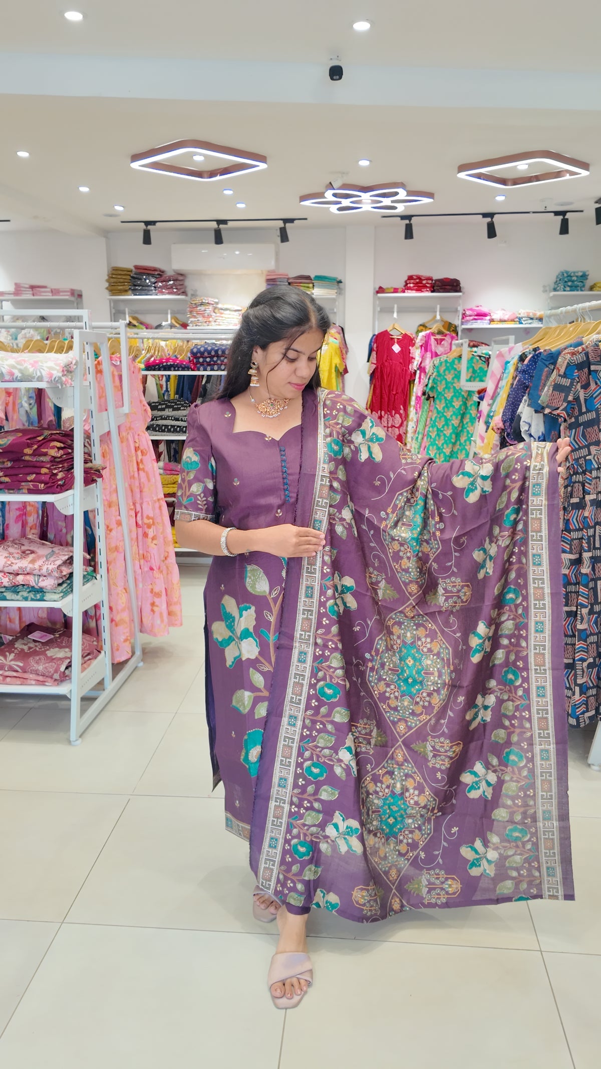 Premium Cotton Foil Printed Salwar Set-(Top,Bottom,Duppatta)-Non Feeding Only