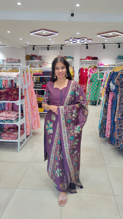 Premium Cotton Foil Printed Salwar Set-(Top,Bottom,Duppatta)-Non Feeding Only