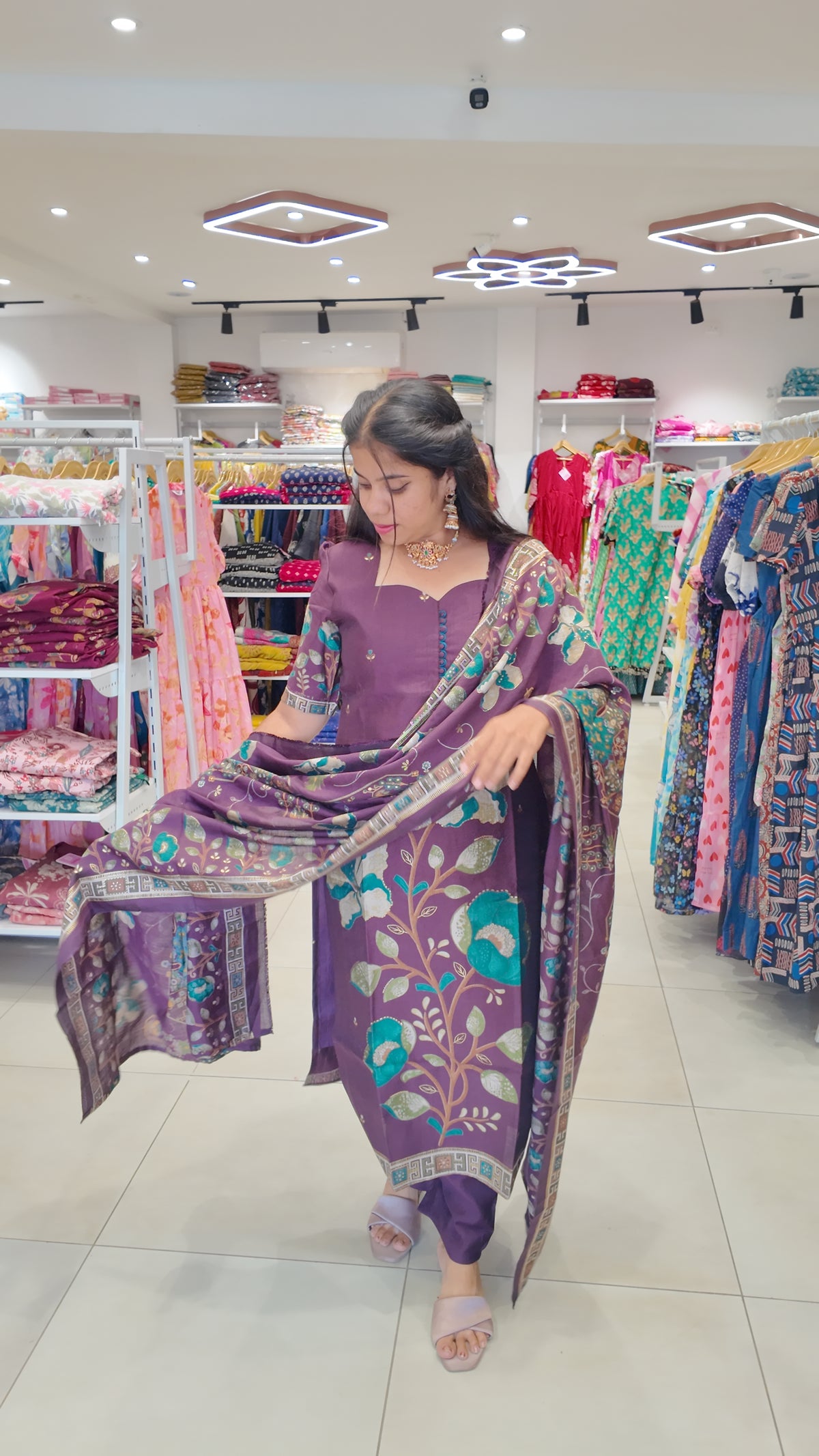 Premium Cotton Foil Printed Salwar Set-(Top,Bottom,Duppatta)-Non Feeding Only