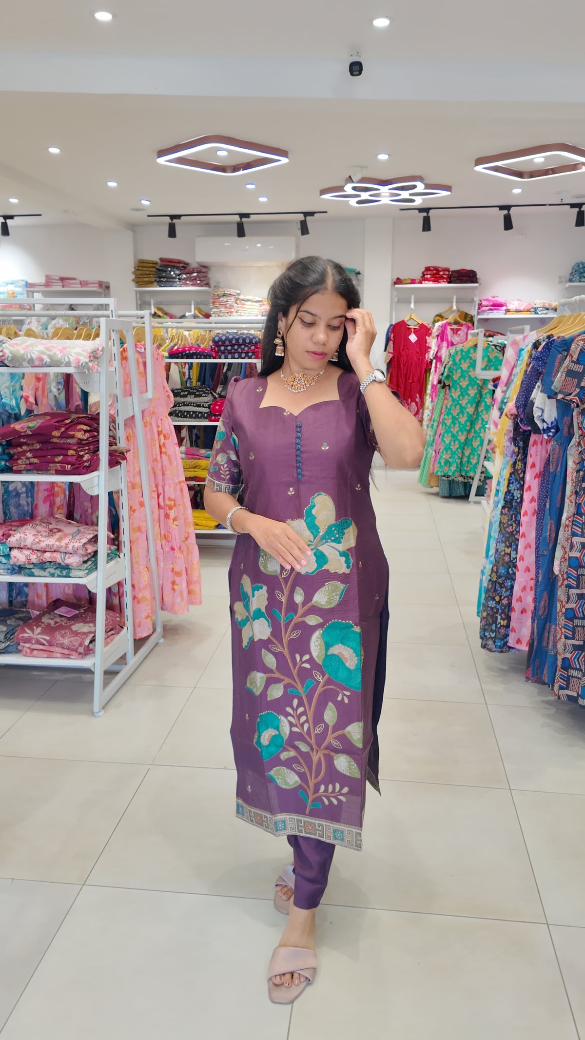 Premium Cotton Foil Printed Salwar Set-(Top,Bottom,Duppatta)-Non Feeding Only