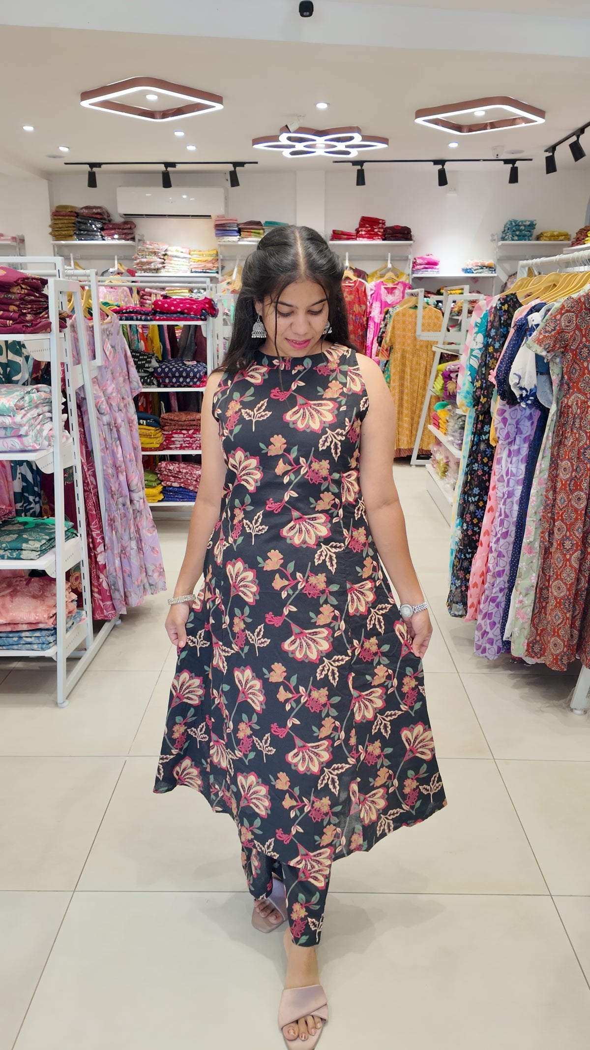 Premium Cotton Printed Sleeveless Coord Set-College/Office wear | Sleeves attached inside