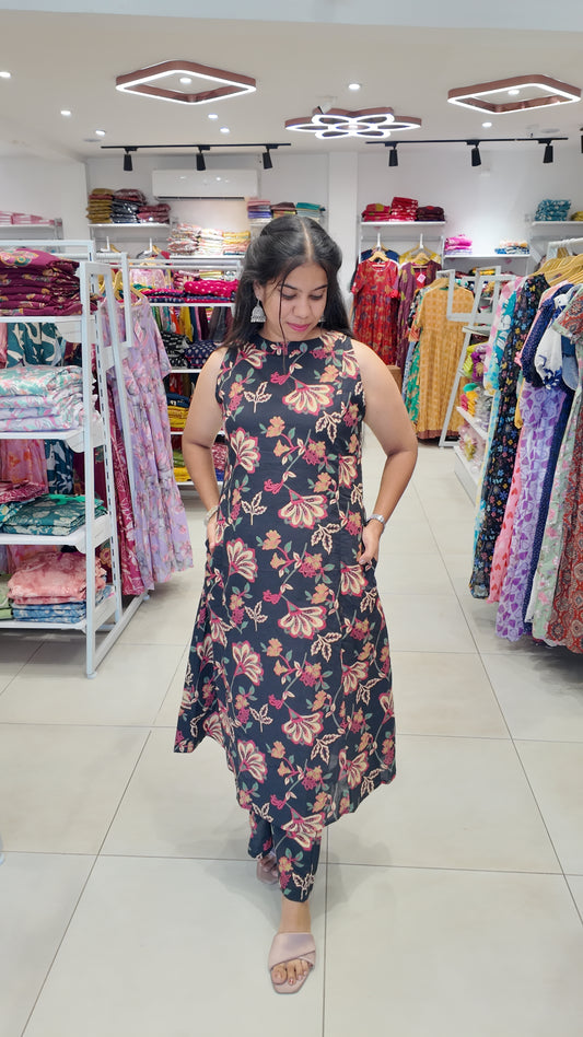 Premium Cotton Printed Sleeveless Coord Set-College/Office wear | Sleeves attached inside