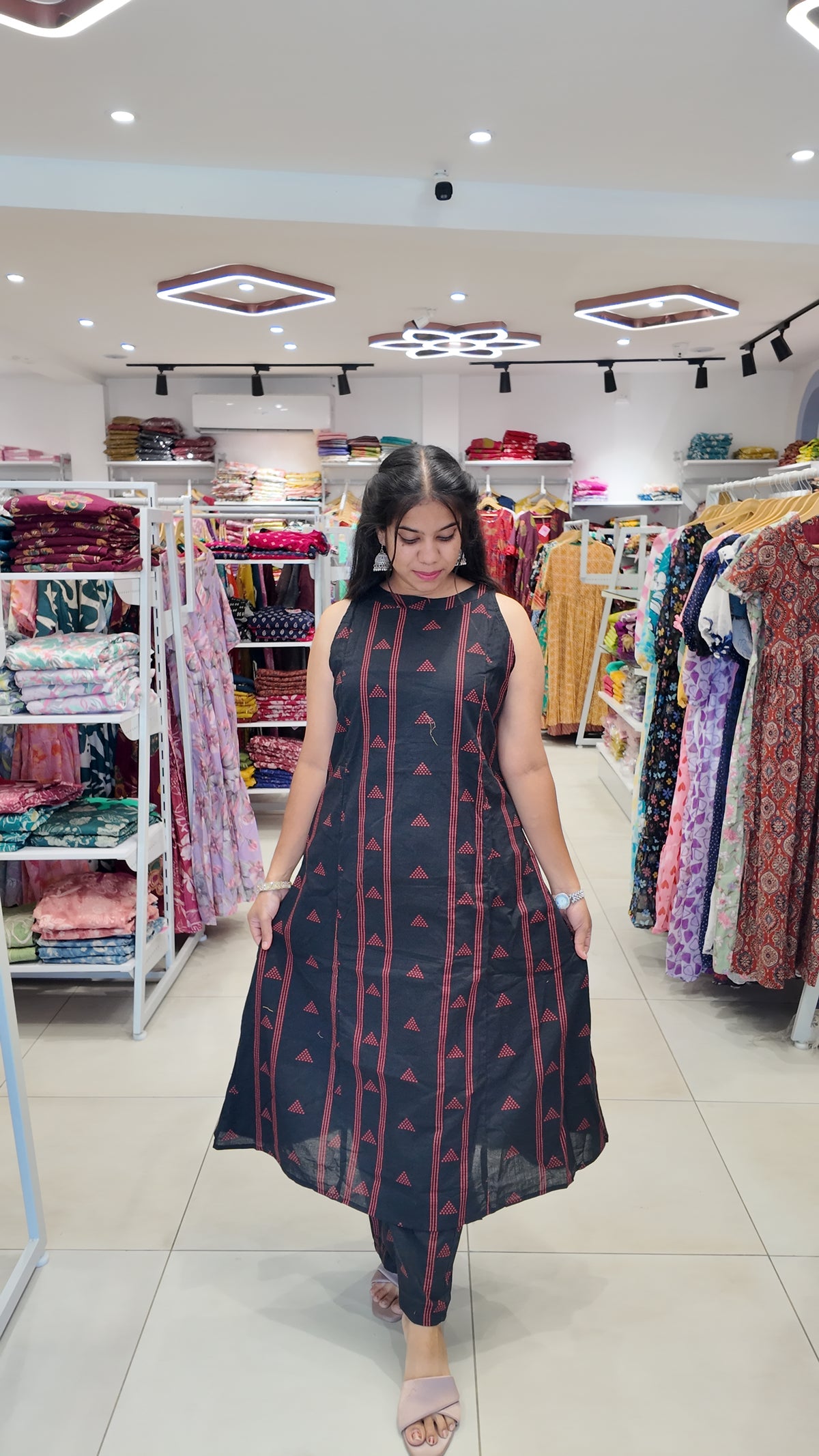 Premium Cotton Printed Sleeveless Coord Set-College/Office wear | Sleeves attached inside